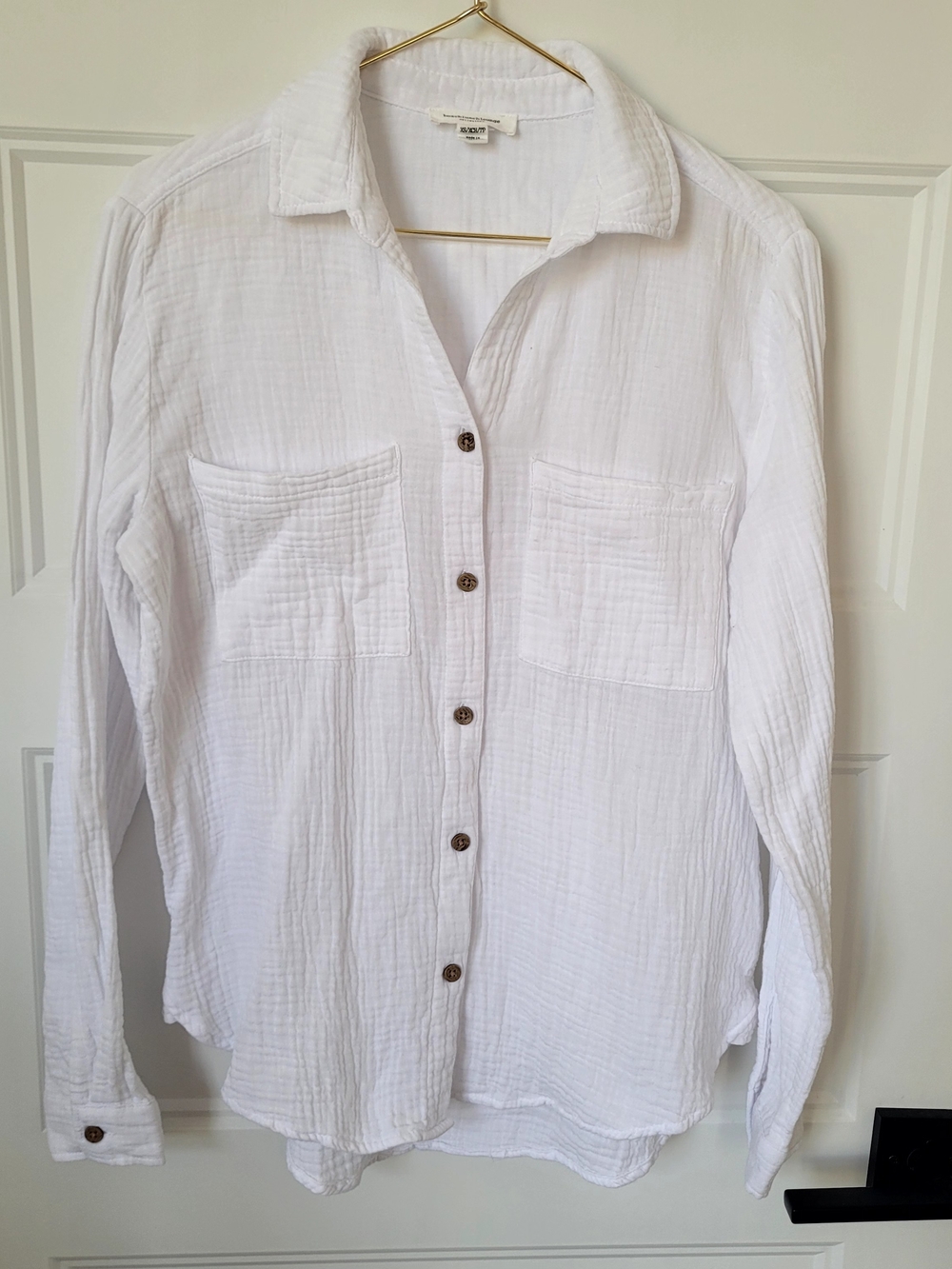 Beachlunchlounge White Gauze Button-Down Shirt – Like New, Crisp Cotton Top, XS